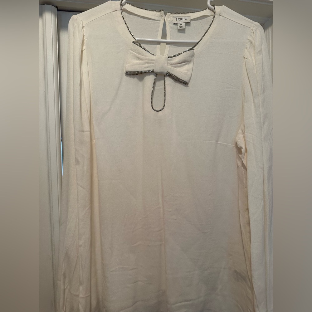 J. Crew White Blouse with Bow Accent